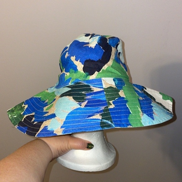 Baiia Linen Bucket Hat - Monet Wide Brim Sun Blue Green White Australia